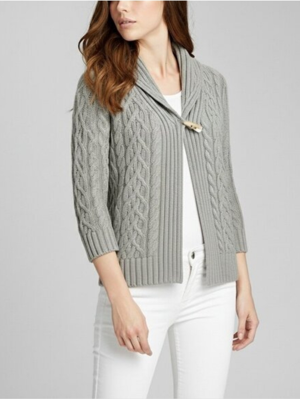 🍒EUC🍒 LRL WOOL Light Gray Cable Knit Cardigan